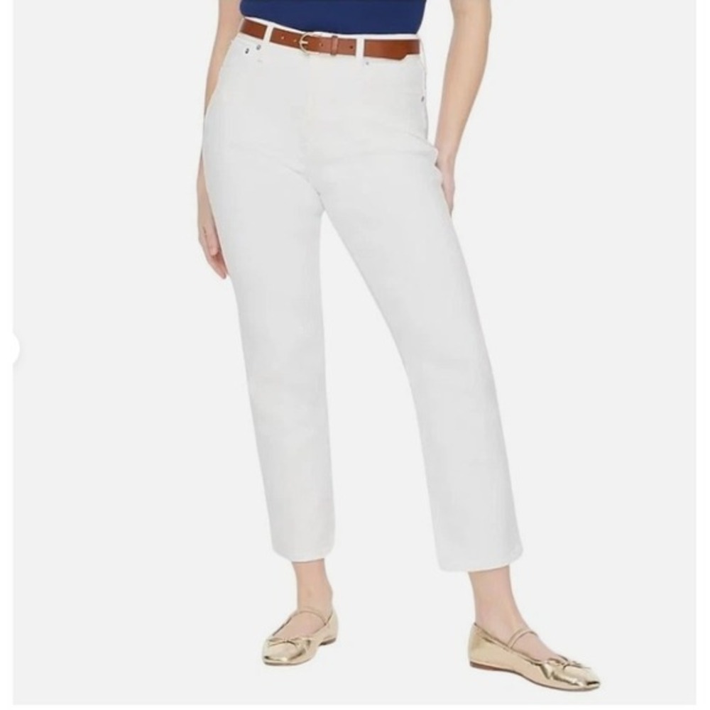 J Crew Jeans Womens 34 Petite White Curvy Essential‎ Straight Stretch BX452